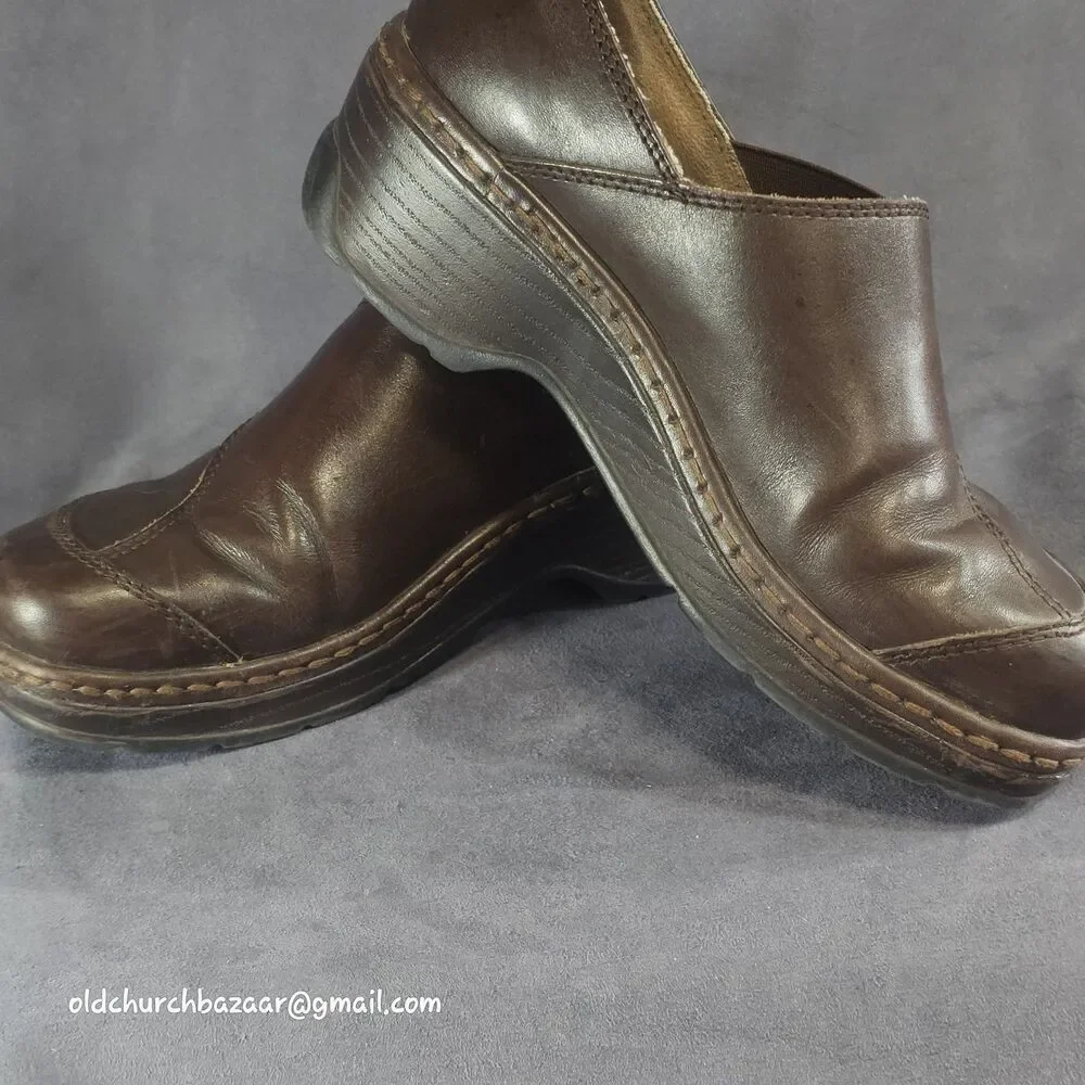 Klogs Brown Leather Clogs With Side Buckle Slip Resistant/ Non- Marking Size 7 M